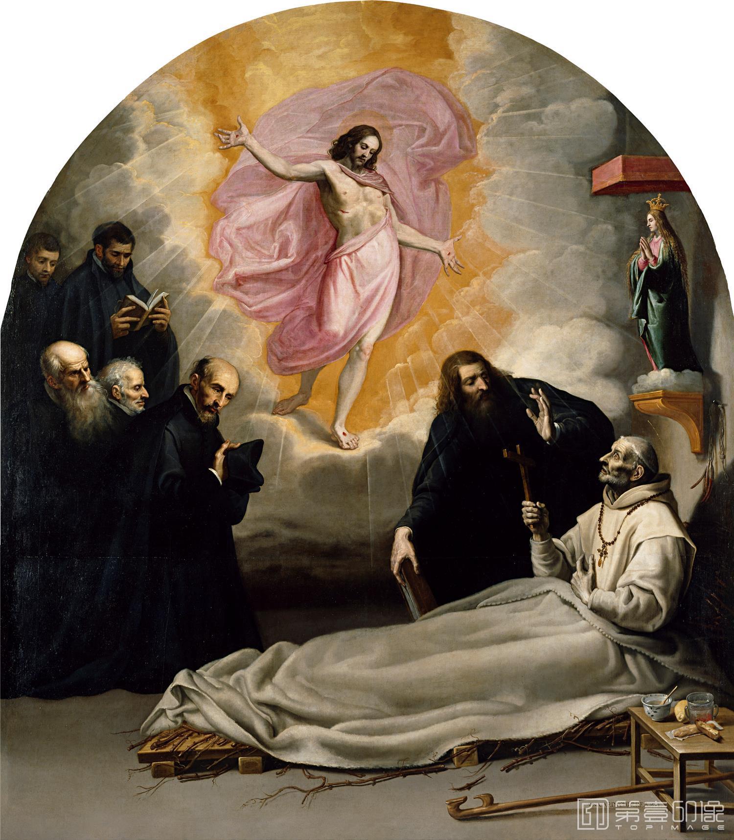 油画-西班牙普拉多美术馆油画藏画-Carducho, Vicente-La muerte del Venerable Odón de Novara-337cm x 299cm-0454